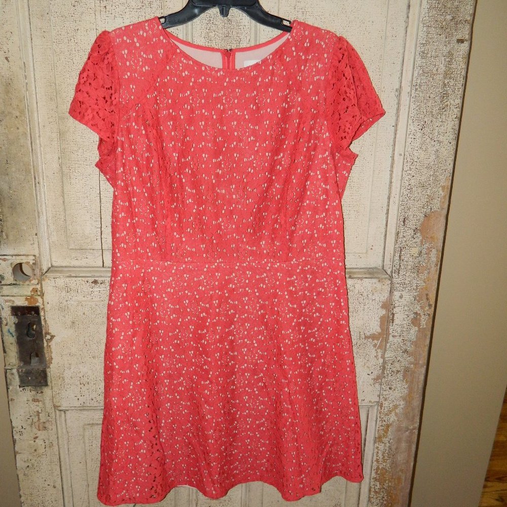 Ann Taylor Loft Eyelet Lace Coral Dress Size 14 (Y-11)